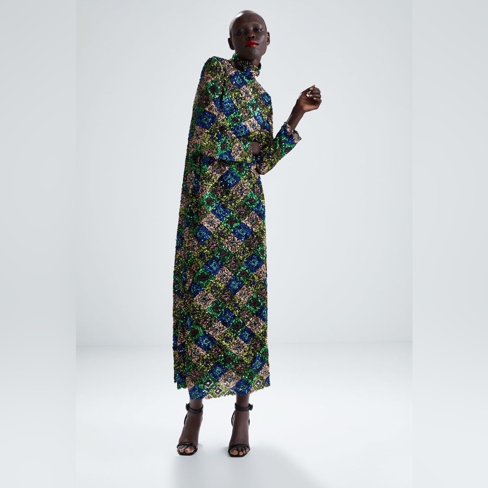 Zara Sequin Multicolor Maxi Dress Festive